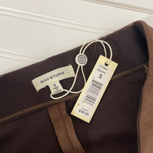 NWT Max Studio Women’s Brown High Waist Stretchable Pull On Cropped Pants Size S - Picture 7 of 8